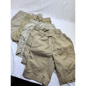 Lot of 5 Boys Khaki Chino Shorts Tan Beige Elastic Waist Cotton Twill Bundle